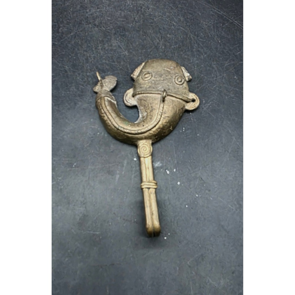 Vintage Brass African Mudfish Hook West African Tribal Art Sculpture Decor